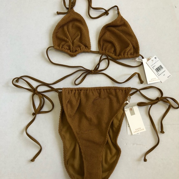 Good American Tiny Ties Bikini Top Swimsuit in Bronze - Size 5/6 XXL- NWT set - Picture 3 of 16